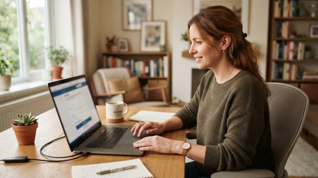 Persona revisando una participación de lotería online desde un portátil
