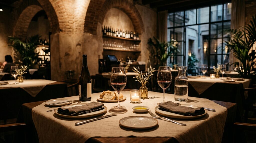 Mesa preparada para una cita privada en Barcelona